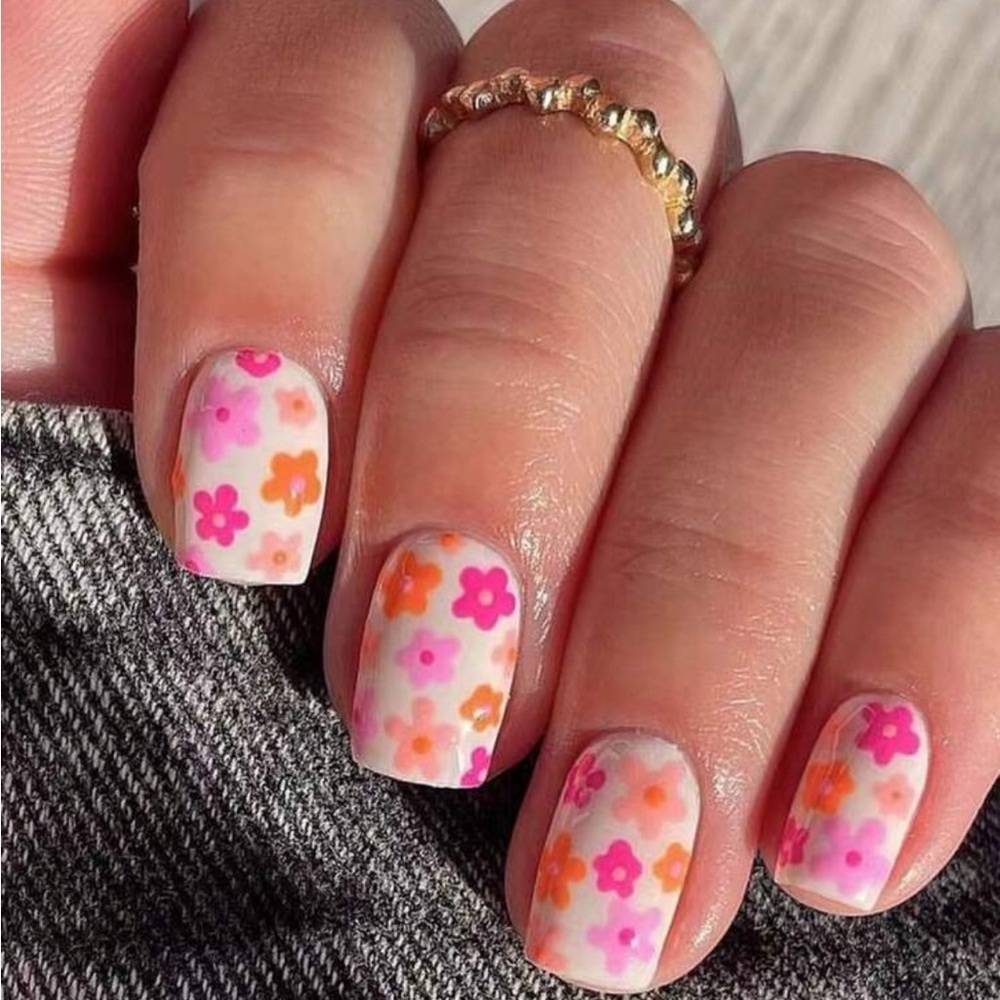 HP 🫶 24pcs Multicolor Floral Design Square Cover Full Cover False Nails